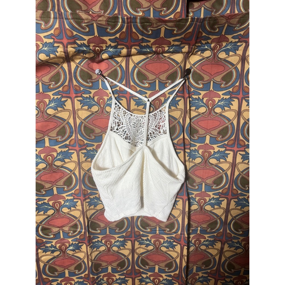 Mudd Women's White Crochet Racerback Tank Top Sleeveless Casual Summer - Picture 3 of 3
